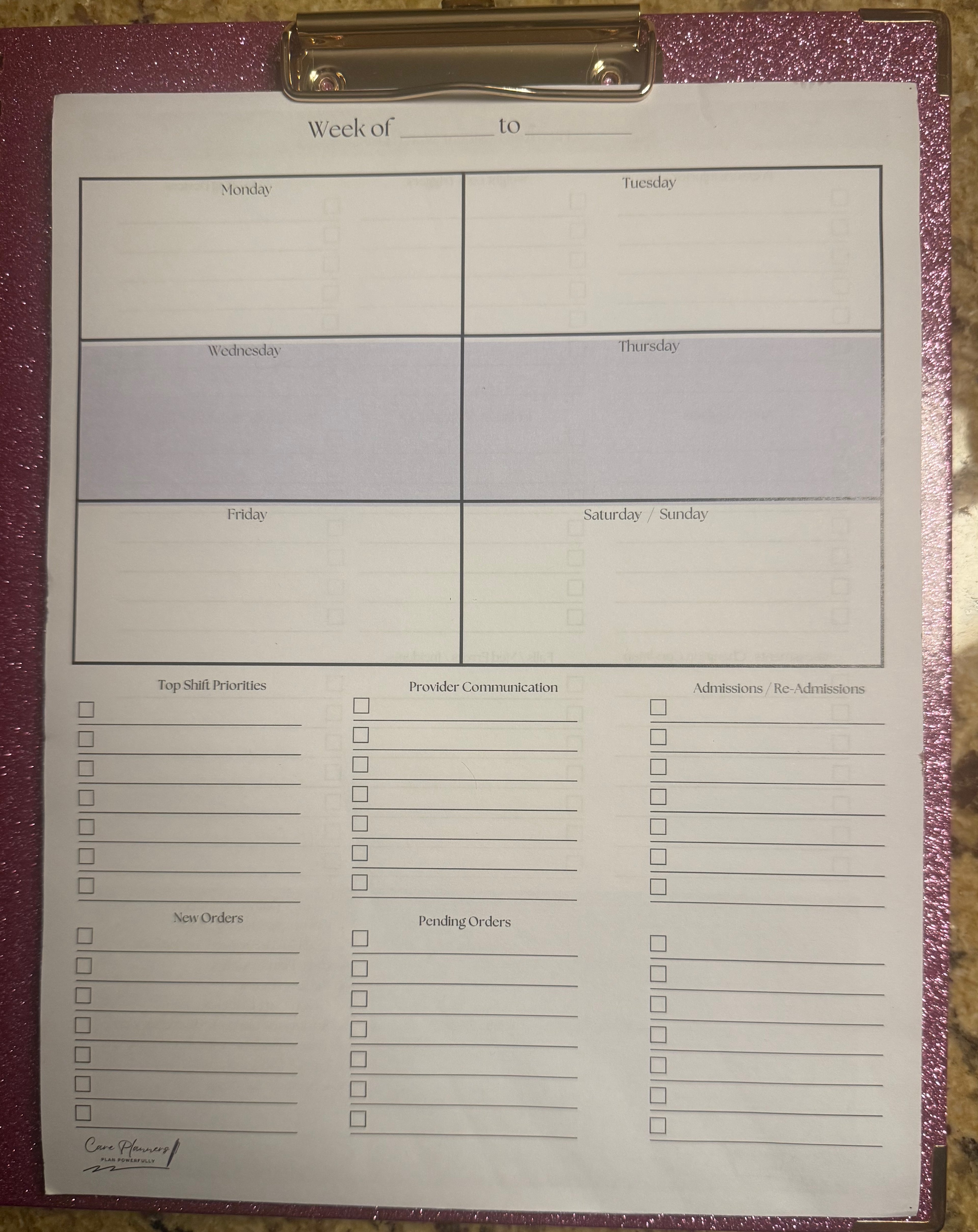 Weekly Organization Pad